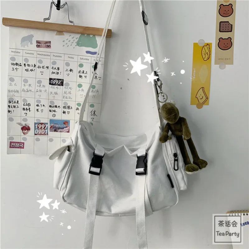 Canvas Crossbody Bags for Women Youth Men Fashion Casual Large Capacity Handbags Shoulder Bags Solid Color Ladies Messenger Bag