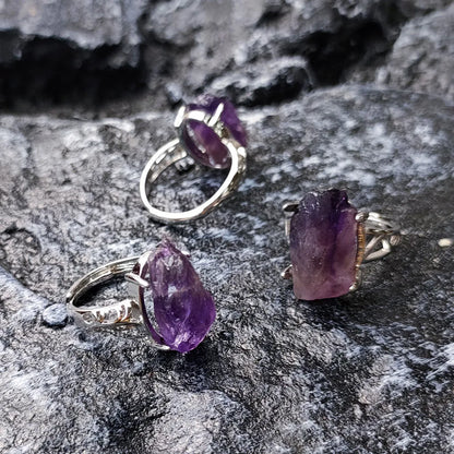 Raw Irregular Amethysts Ring For Women Reiki Healing Crystal Natural Tourmaline Stone Rings Adjustable Jewellry Medition Gifts