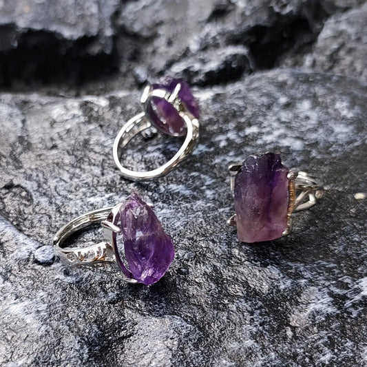Raw Irregular Amethysts Ring For Women Reiki Healing Crystal Natural Tourmaline Stone Rings Adjustable Jewellry Medition Gifts