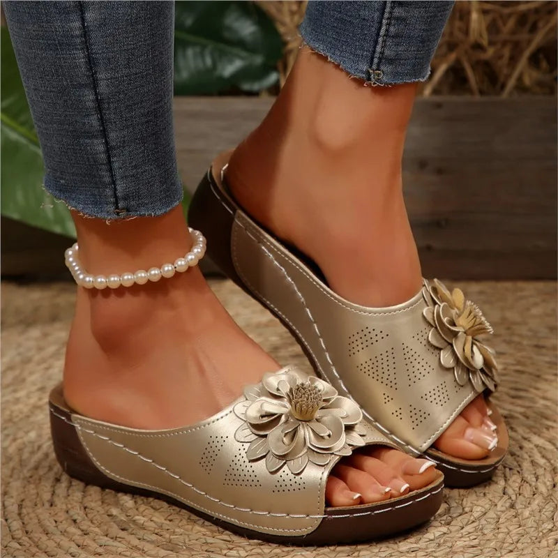 Women's Sandals Soft Heels Sandals Summer 2025 Casual Wedges Heeled Shoes Women Elegant Low Platform Slippers Sandalias Mujer