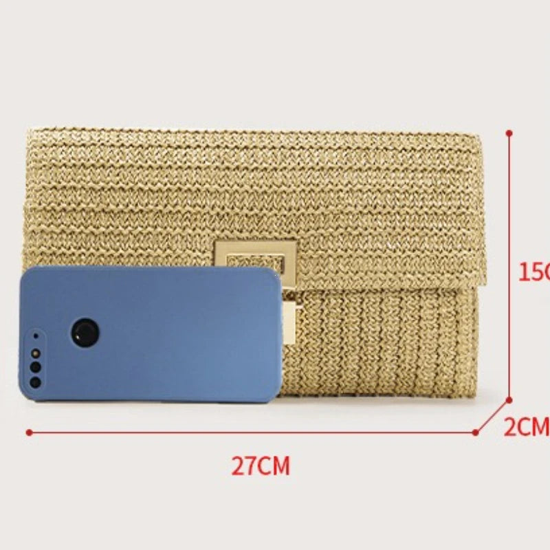 Straw Woven Clutch for Women Raffia Crochet Beach Rattan Causal Female Party Wedding Evening Bag New Summer Luxury Purse Handbag