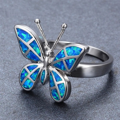 New Simple Fashion Niche Trend Multicolor Opal Butterfly Shape Female Ring Valentine's Day Gift Jewelry Small Fresh Accessories
