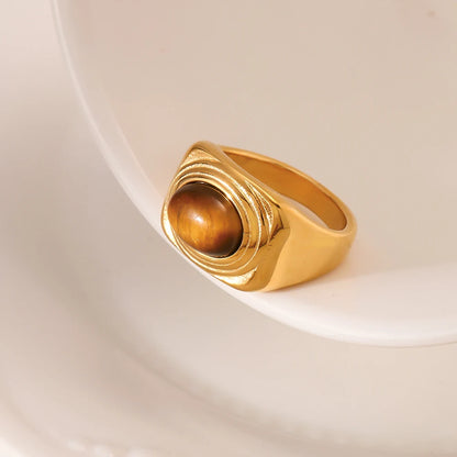 Nivora Stainless Steel Vintage Rings For Women Shiny Tiger's Eye Stone Cocktail Rings Women No Tarnish Jewelry Gifts
