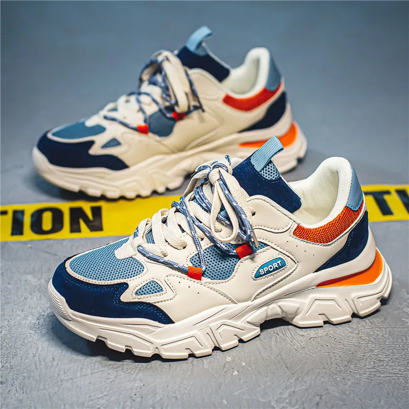 Outdoor Breathable Anti-Slip Mesh Light Shock-absorption Blue Beige Sneaker