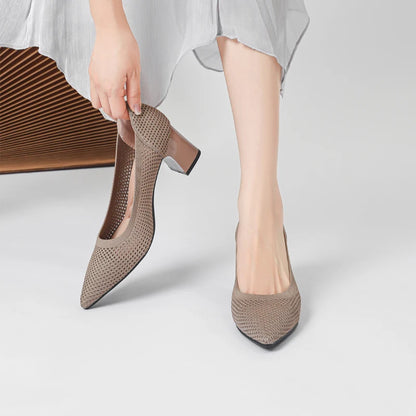 High Heel Women's 2025 Spring and Autumn New Soft Knitted Breathable and Comfortable Shoes