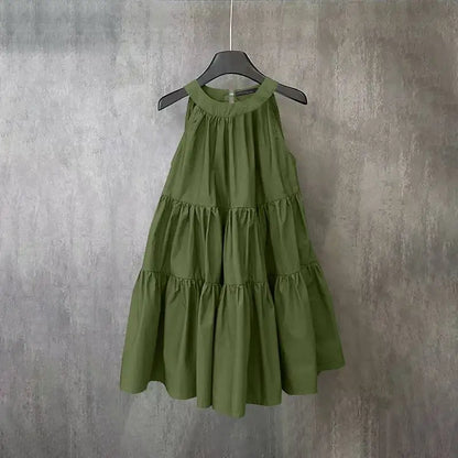 ZANZEA Summer Halter Sleeveless Tiered Dress Women Korean Ruffle Patchwork Robe 2024 Beach O-neck Loose Sundress Sweety Vestidos