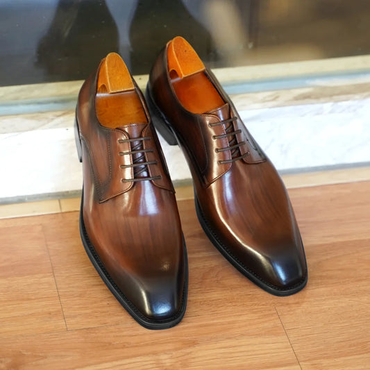 Wood Grain Derby Shoes Fashion Formal Shoes for Man Business Dress Square Toe Rubber Social Men's Shoe Stitching Oxfords