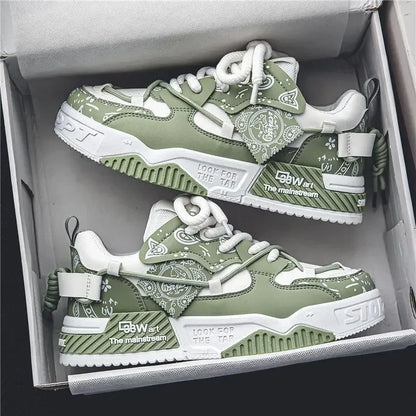 Mens Shoes 2025 Platform Sneakers New Trend Design Graffiti Skateboard Shoes Lace UP Soft Sole Non Slip Outdoor Sports Shoes