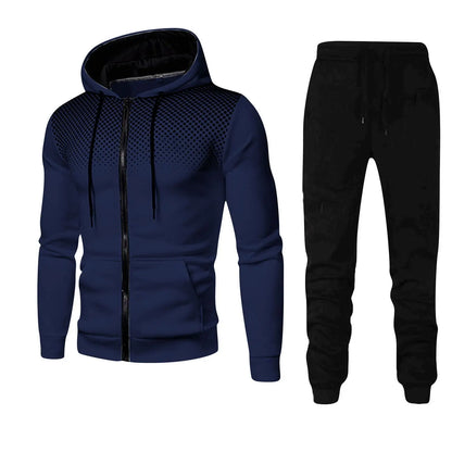 Autumn and Winter New European and American Solid Color Fleece Sweater Pants Men's Casual Zipper Sports Hat Set