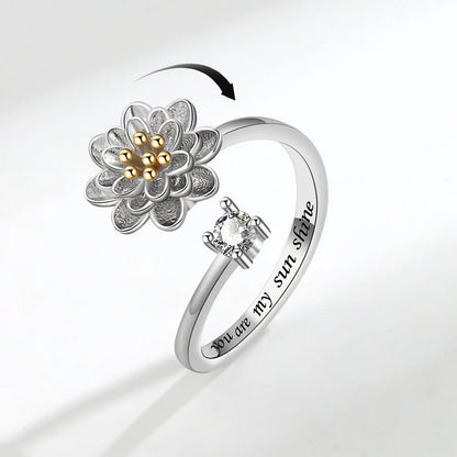 VENTFILLE 925 Sterling Silver Sunflower Diamond Zircon Rotatable Ring For Women Gift Relieve Stress Ring Jewelry Wholesale