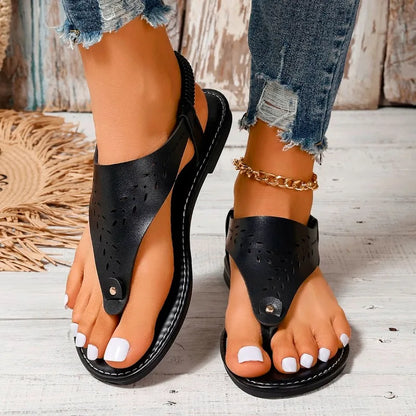 Ladies Shoes New Thong Women's Sandals Open Toe Casual Sandals Women Rivet Elastic Band Flat Heel Soft Bottom Shoes Female