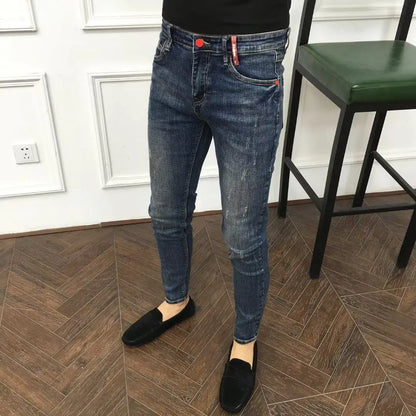 Fashion Autumn Jeans for Men Slim Denim Pencil Pants Blue Ripped Designer Korean Brand Trousers Men Luxury Streetwear Pants Male