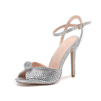 Runway style Rhinestone Sequined Peep toe Women Gladiator Sandals Summer Elegant High heels Crystal Wedding Banquet Bridal Shoes