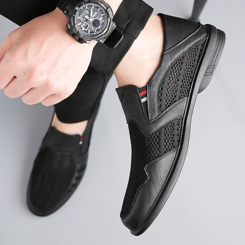 Business Leather Shoes For Men Summer British Style Hight Quality Casual White Leather Shoes Male Slip On Men Loafer Comfortable