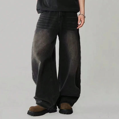 Men's Hip Hop Anime Pattern Black Loose Wide Leg Jeans American Trend Retro Gothic Men Woman Wide-Leg Pants Streetwear
