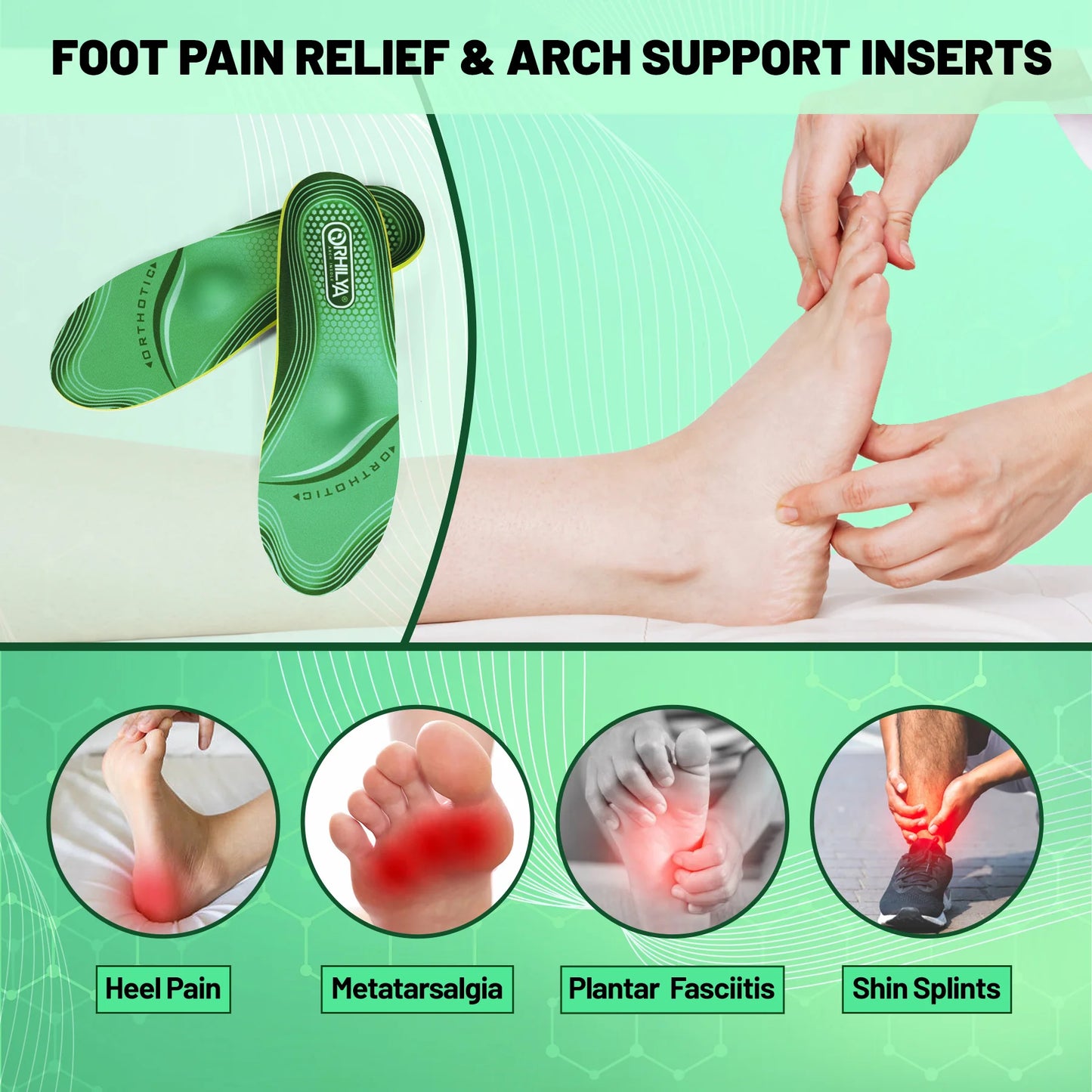 IFitna Plantar Fasciitis Relief Orthopedic Insole Flat Feet High Arch Support Metatarsal Pain Insert Men Wome Standing All Day