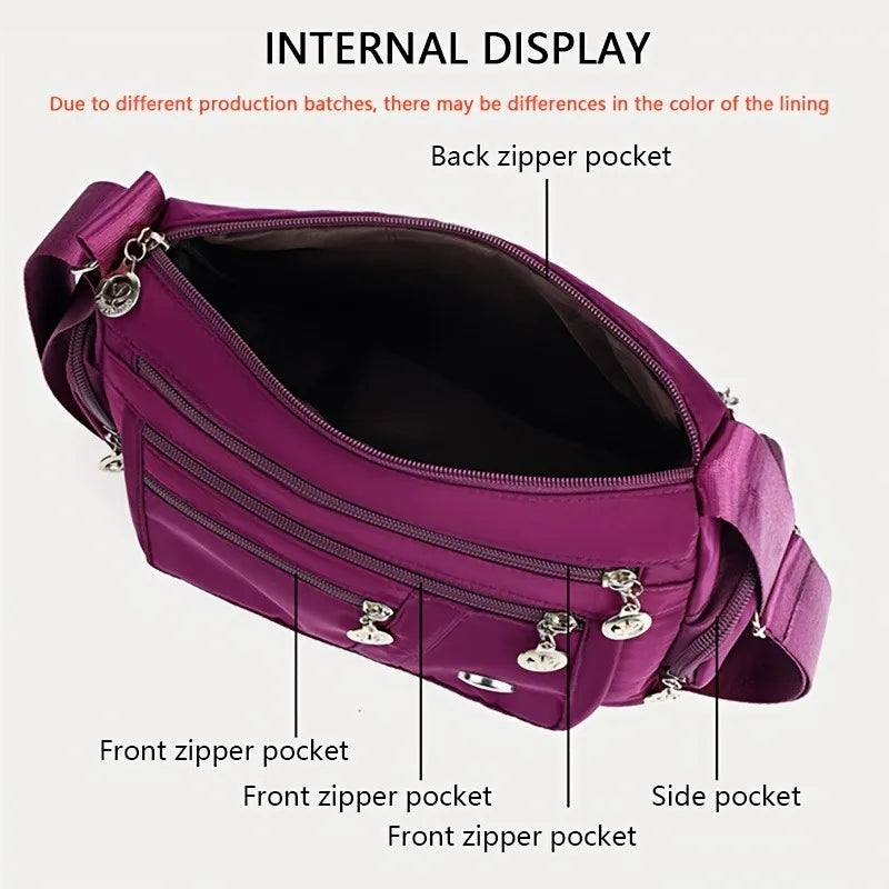 Lightweight Nylon Crossbody Bag for Women , Casual Style, Adjustable Strap, Zip Closure, Multi-Compartment Storage