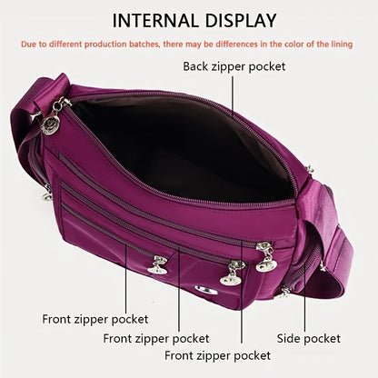 Lightweight Nylon Crossbody Bag for Women , Casual Style, Adjustable Strap, Zip Closure, Multi-Compartment Storage