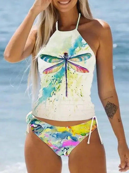Women's Bathing Suit Coconut Drawstring Side Halter Neck Tankini Set Summer Beach Wear Cute Swimwear Women Swimsuit Sexy Bikini