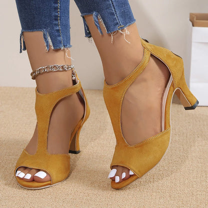 SIZE: 45 Heeled Sandals Women 2024 New Simple Back Zipper Fishmouth High Heels Women Shoes Summer Fashion Stiletto Women Sandals