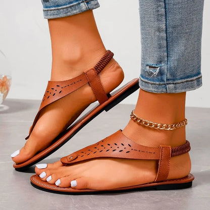 Ladies Shoes New Thong Women's Sandals Open Toe Casual Sandals Women Rivet Elastic Band Flat Heel Soft Bottom Shoes Female