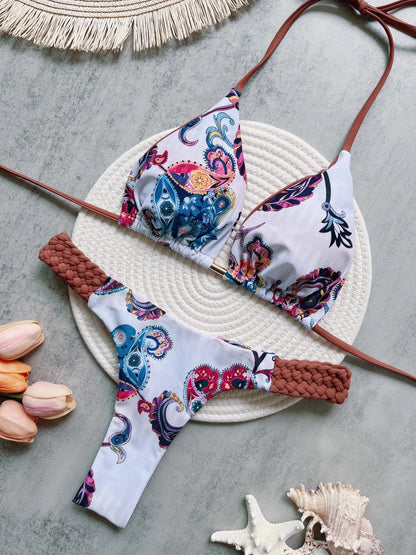 RUOTONSEPT Print Halter Mini Thong High Cut Bikini Female Swimsuit Women Swimwear Two-pieces Bikini set Bather Bathing Suit Swim