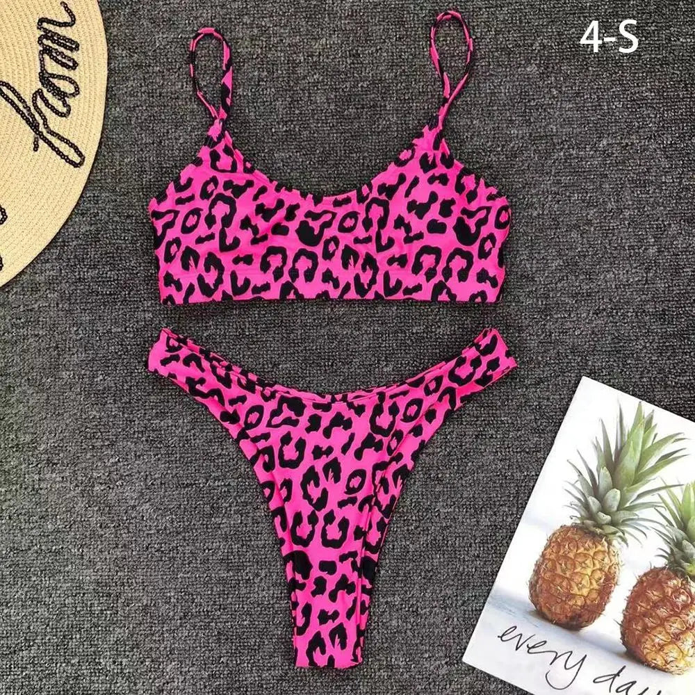 Vacation Low Waist Two Piece Sexy Bikini Set Leopard Print Swimsuit Split Swimwear