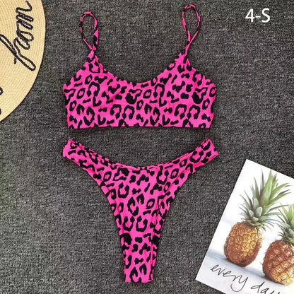 Vacation Low Waist Two Piece Sexy Bikini Set Leopard Print Swimsuit Split Swimwear