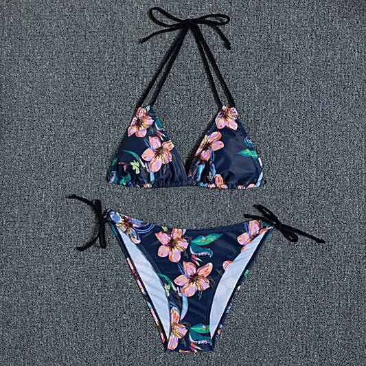 1 Set  Women Swimsuit  Padded  Three-point  Stretchy  Beautiful Floral Print Bikini Set  for Swimming Pool
