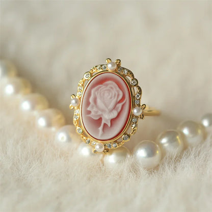 s925Silver Inlaid German Cameo Agate Relief Silver Ring Gift for Girlfriend Holiday Present