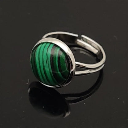 12mm Round Healing Natural Stone Ring Tiger Eye Opal Pink Crystal Adjustable Joint Ring for Women Jewelry