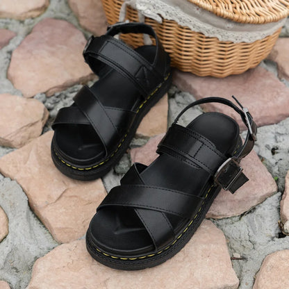 2025 Summer Women's Sandals Thick Bottom Martin Sandals Women's Roman Buckle Beach Shoes Sponge Cake Thick Bottom Sandals