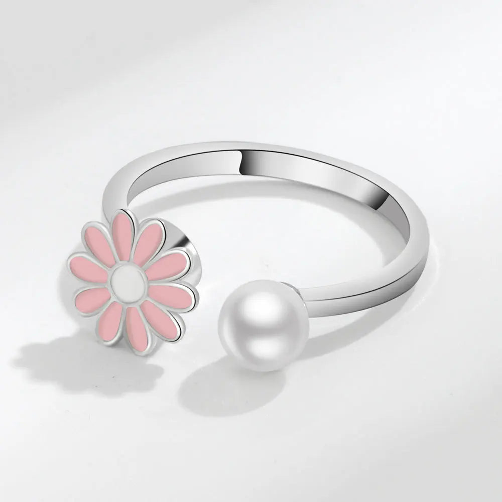 VENTFILLE 925 Sterling Silver Sunflower Diamond Zircon Rotatable Ring For Women Gift Relieve Stress Ring Jewelry Wholesale