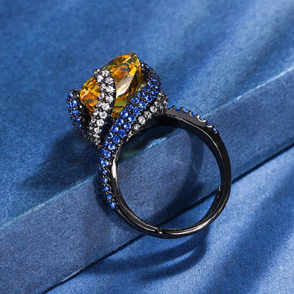New Arrival Retro 12*12MM Topaz Amethyst Ring for Women Gemstone Sapphire Cocktaile Party Fine Jewelry Famale Accessories Gift