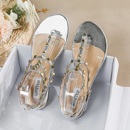 new summer outdoor women's flat sandals British style Ladies Casual Roman Flats Stylish rivet design work and party 41-43