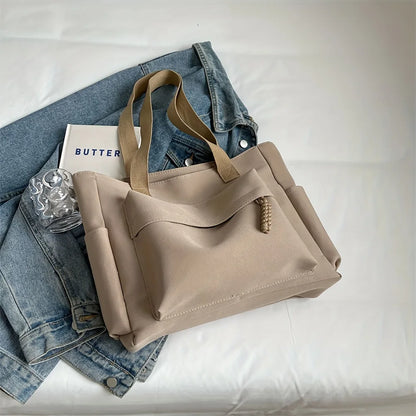 Nylon Tote Bag with Multiple Pocket Lightweight Foldable Design for Office Commute Shopping Fitness Storage Handbag Shoulder Bag