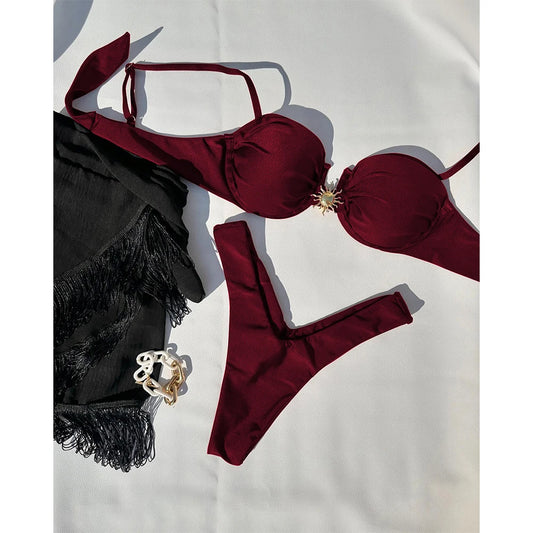 Sexy Women Swimsuit Push Up Swimwear Sexy Bikini Set Brazilian Biquini Female Swimming Suit Solid Beachwear