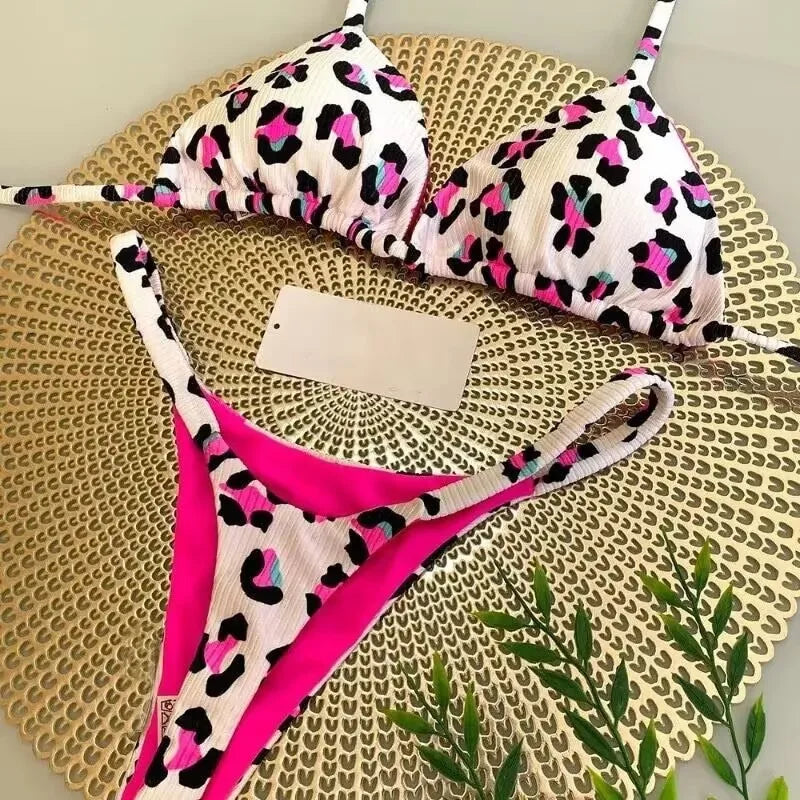 Women's Bikini Swimsuit Women's Split Solid Color Lace-up Sexy Swimsuit 2-piece Set Micro Swimwear