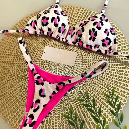Women's Bikini Swimsuit Women's Split Solid Color Lace-up Sexy Swimsuit 2-piece Set Micro Swimwear