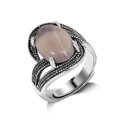 Rose Quartzs Rings Natural Stone Labradourites Beads Rings Silver Color Rings Party Wedding Anniversary Engagement Gifts Jewelry