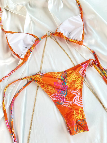 Bathing Suits Triangle Bikinis Printed Swimwear Women's Low Waist Swimsuit Bandage Biquini Set New Two Piece Suits