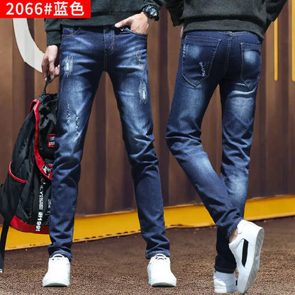 Fashion Stylish Korean Style Clothes Classic Kpop Streetwear Luxury Slim-Fit Smoke Gray Men's Jeans Casual Cowboy Pants for Men