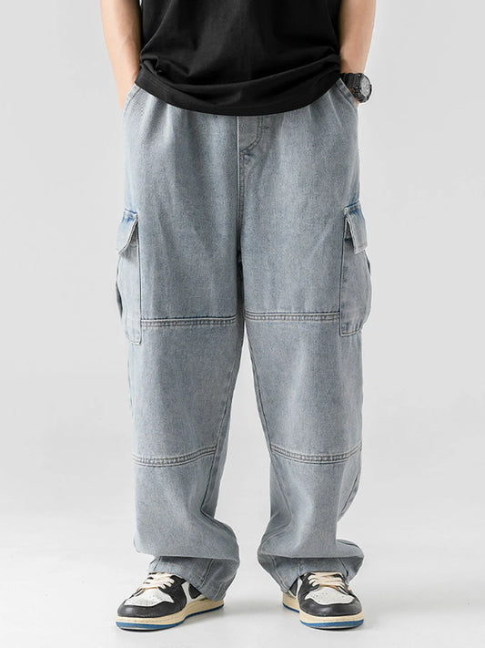 Men's Concerts Streetwear Hip Hop Dance Party Loose Elastic Waist Loose Fit Denim Cargo Joggers Pants Jeans Leisure Trousers
