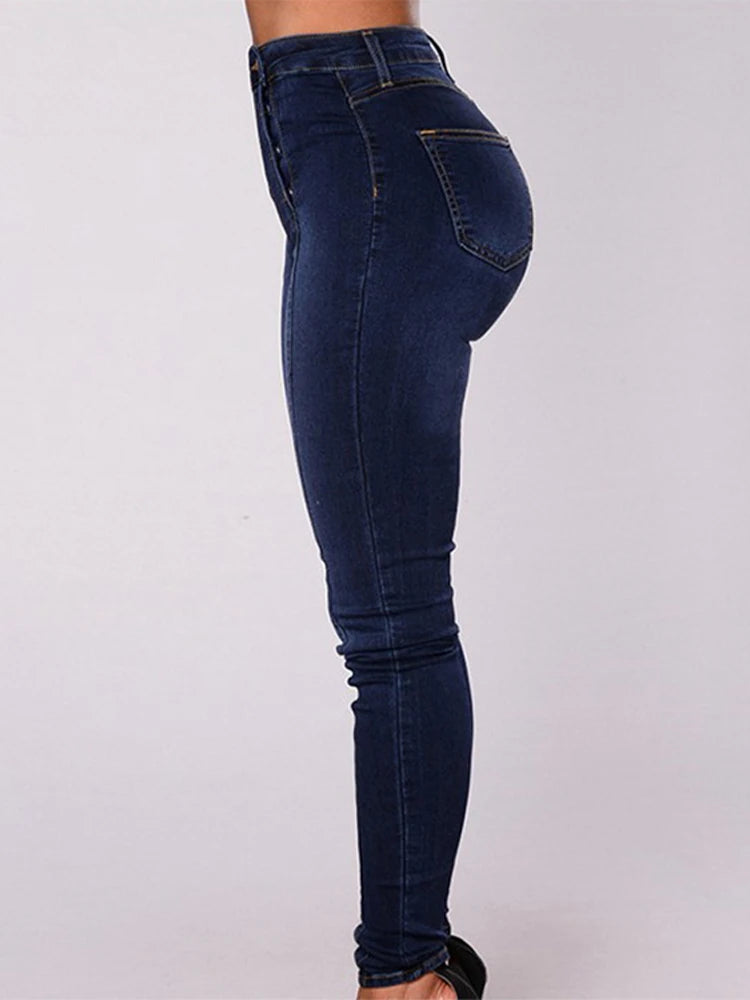Sexy Stretchy Jeans Women High-waisted Double Breasted Slim Denim Pants Elastic Waist Female Fashion Tight Skinny Denim Trousers