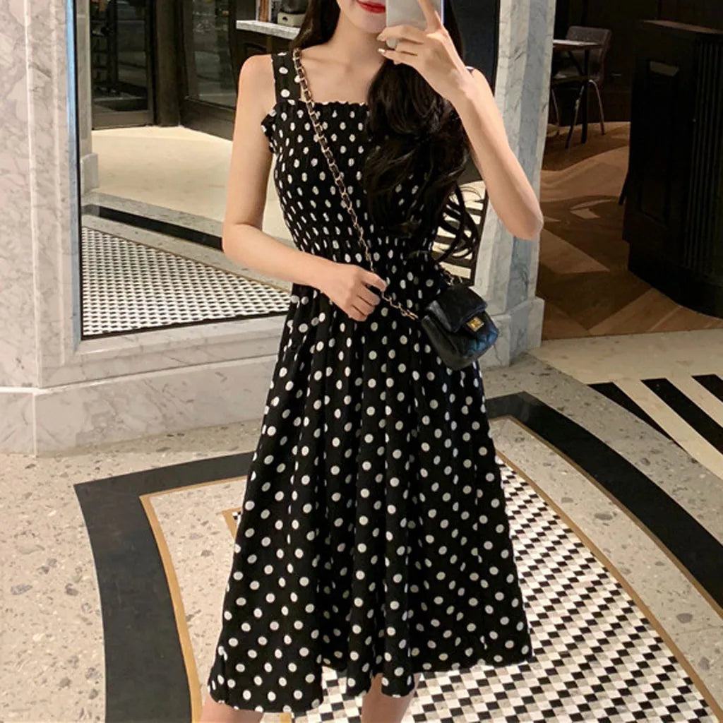 Sexy Off Shoulder Polka Dots Midi Dress Women 2024 Summer Casual High Waist Elegant Office Laides Dresses For Women