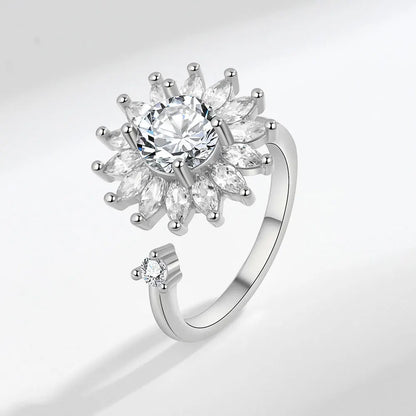 VENTFILLE 925 Sterling Silver Sunflower Diamond Zircon Rotatable Ring For Women Gift Relieve Stress Ring Jewelry Wholesale