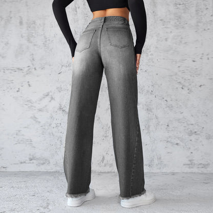 New Temperament High-waisted Wide-leg Jeans. Four Seasons Fashionable,simple,comfortable and Casual Straight-leg Jeans for Women