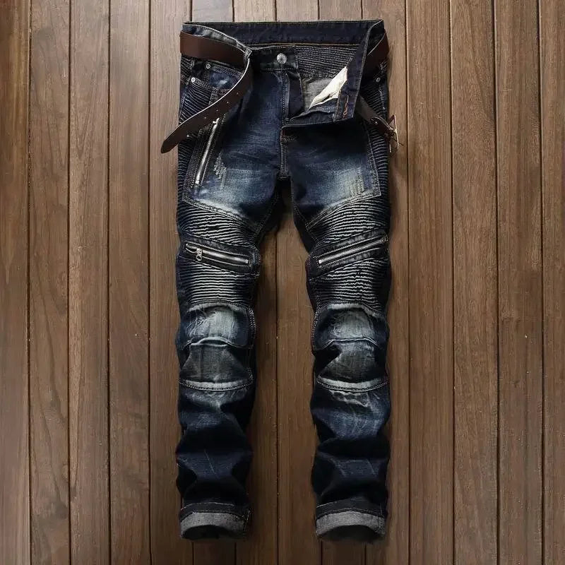 Punk Street Style Ripped Skinny Jeans Men Vintage Wash Solid Denim Trouser Mens Casual Slim Fit Pencil Denim Holes Pants 2025