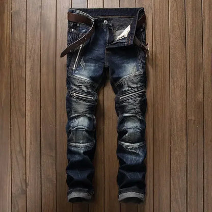 Punk Street Style Ripped Skinny Jeans Men Vintage Wash Solid Denim Trouser Mens Casual Slim Fit Pencil Denim Holes Pants 2025