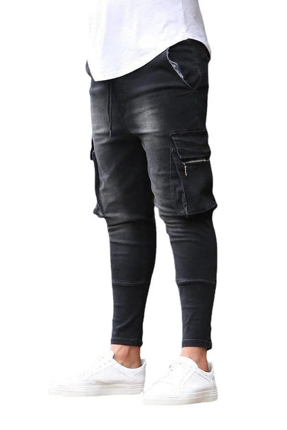 New Jeans Men Pants Wash Solid Color Multi Pockets Denim Mid Waist Cargo Jeans Plus Size Fahsion Casual Trousers Male Daily Wear